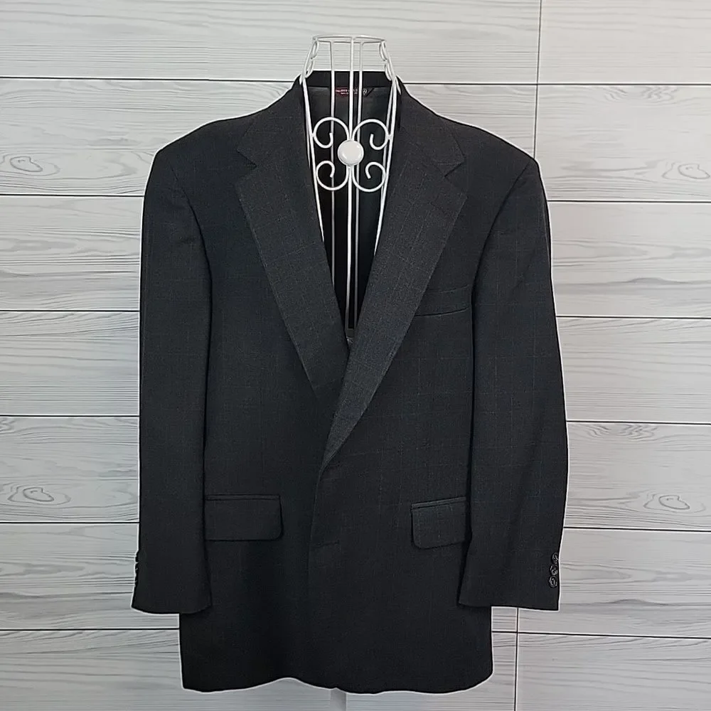 Burt Pulitzer Collection Suit Jacket - Dark Slate Grey Checkered Mens Size 42R